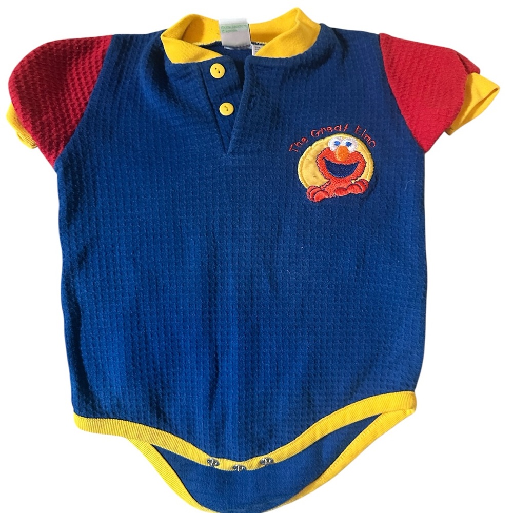 Vintage Sesame Street Elmo Embroidered Baby Romber Color Block 90s 18M Boys